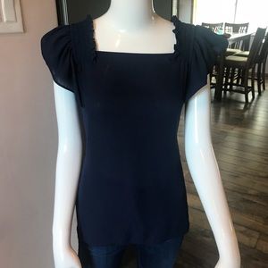 Navy Ruffle Sleeve Blouse